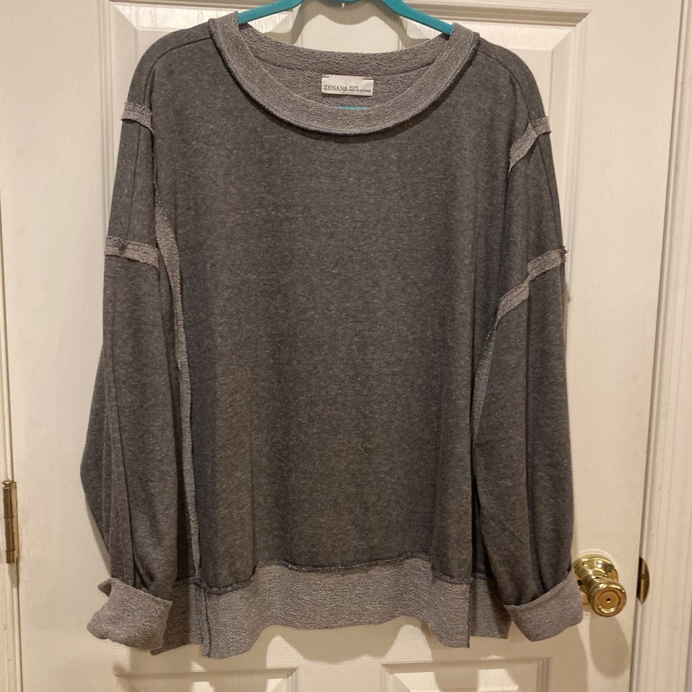 Zenana Outfitters Lounge Casual Gray Sweatshirt Soft Relaxed Woman 2X